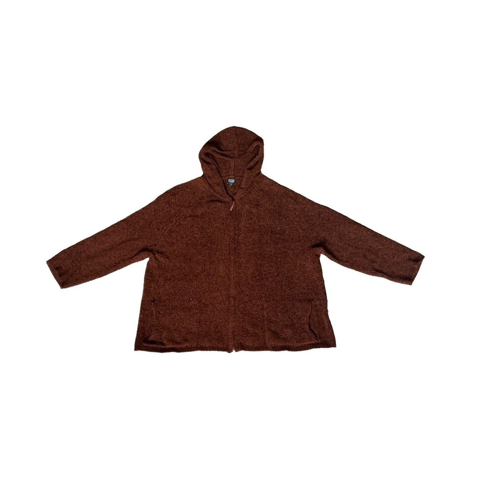 Eileen Fisher 100% Silk Jacket Knit Full-Zip Hooded Womens Size 1X Pockets Lagan